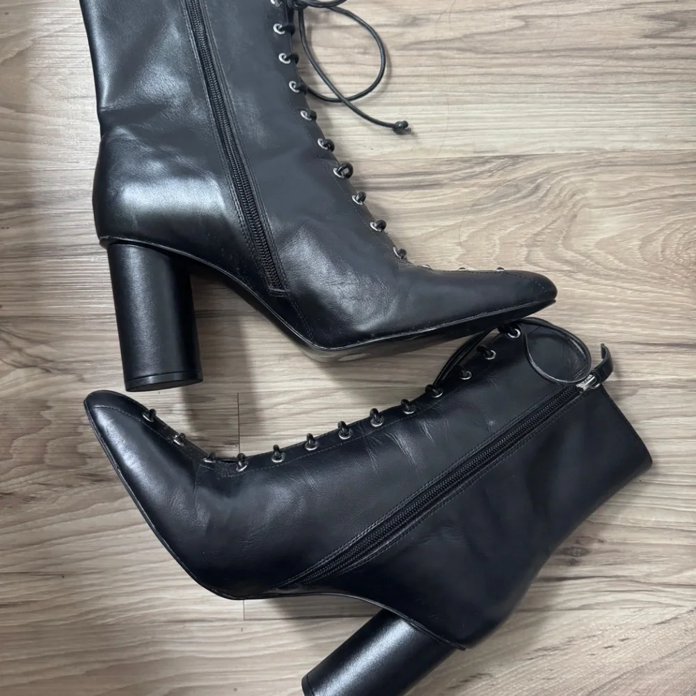Zara Black Lace Up Heeled Boots - Picture 3 of 4